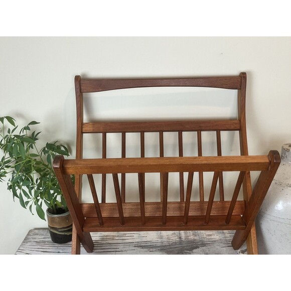 Vintage Mid Century Danish Modern Teak Folding Magazine Holder Rack - Picture 6 of 11